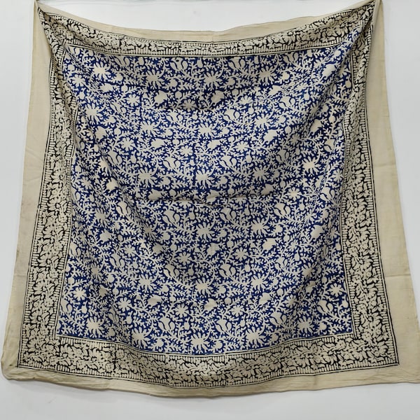 Large Organic Cotton Bandana: Block Printed Zari Scarf 42x42