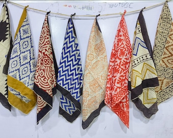 Block Print Cotton Bandana Set of 5 Handkerchiefs, Hair Scarf - 21x21