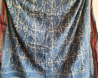 Indigo Block Print Baumwolle Bandana Schal: Extra Großes Boho Halstuch 102 cm
