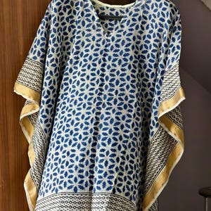Hand Block Print Cotton Kaftan Dress: Golden Accents, free size top