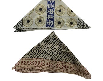 Hand Block Print Cotton Bandana Scarf Set - 21x21 inches