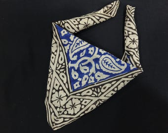 Blue Leaf Printed Bandana: Organic Cotton Neckerchief (21x21 Inches)
