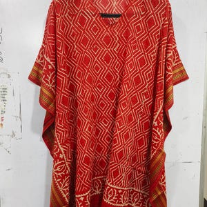 Hand Block Print Cotton Kaftan Dress: Adjustable Free Size Top