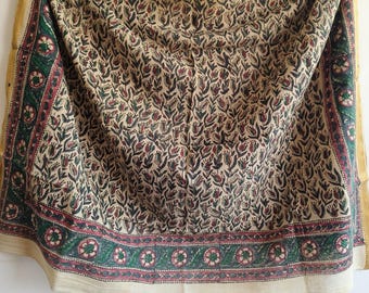 Pañuelo grande de algodón con estampado a mano en bloque de 42 x 42 pulgadas: Pañuelo teñido natural