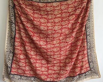 Large Organic Cotton Bandana Scarf: Hand Block Print Zari Detail