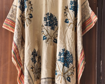 Robe caftan en coton imprimé blocs de main : kimono Bagru Zari