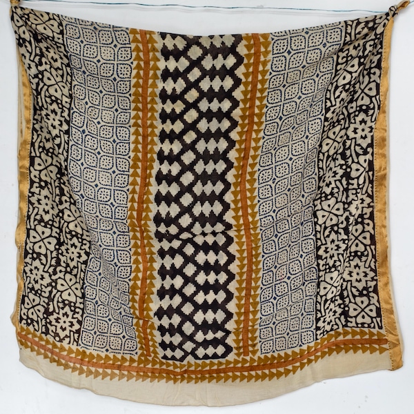 Extra Large Organic Cotton Bandana Scarf: Hand Block Print 42x42 inches