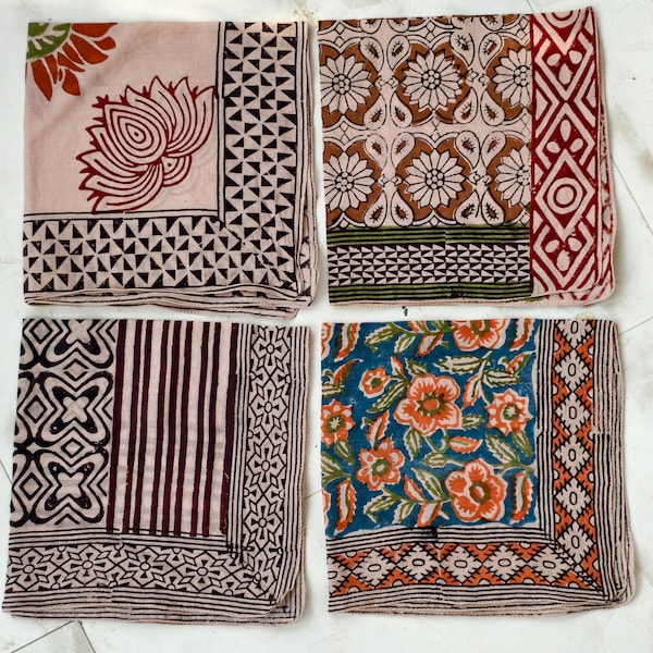 4er-Set Bandanas aus Bio-Baumwolle: Paisley-Schal, handbedruckt, naturgefärbt