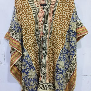 Kaftan mit Handblockdruck für Frauen, Baumwollkaftan Kleid für sie, Kaftan mit goldenen Rändern,