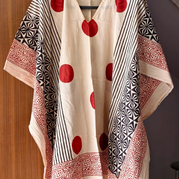 Hand Block Print Baumwolle Kaftan Kleid: Zari Borte, free size kaftan