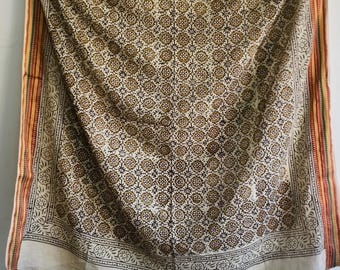 Hand Block Print Cotton Bandana:Large Natural Dye Scarf, 42" inch Square