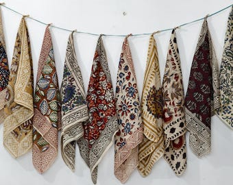 A set of 10 bandanas,Block Print Cotton Bandana Set: Geometric Neckerchief (21x21" Inch)