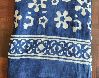 Blue Block Print Cotton Sarong: Bali Scarf, Beach Wrap