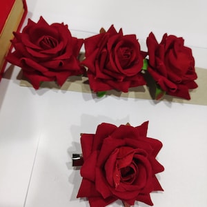 Red rose hair clip pack of 2, Dionysus look rose clip, red rose for her, red rose clip 2.5 Inch