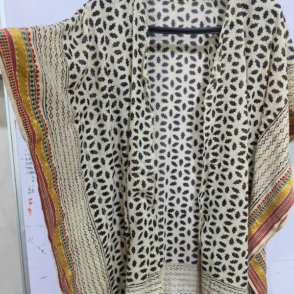 Hand Block Print Cotton Kaftan Dress: Adjustable Free Size Top