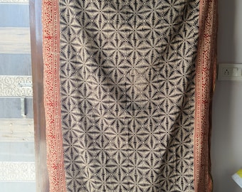 Hand Block Print Cotton Sarong: Large Beach Coverup (42x72 Inches)