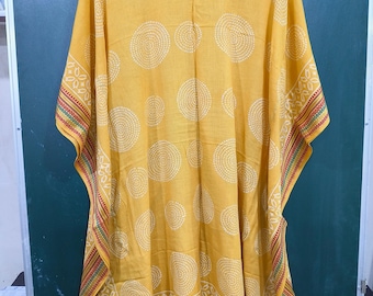 Block Print Cotton Kaftan Dress: Bohemian Beach Cover-Up