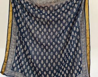 Pañuelo de algodón orgánico extragrande: estampado a mano en bloque, 42 x 42 pulgadas