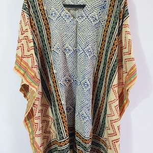 Hand Block Print Cotton Kaftan Dress: Bohemian Short Tunic