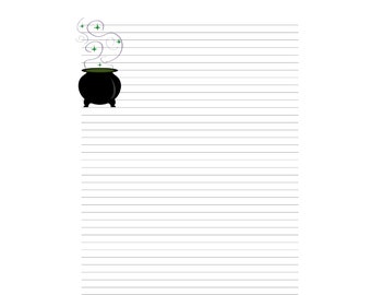 Carta da lettere a tema Cauldron Witch, Download istantaneo, Carta stampabile a righe A4