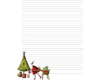 A4 Lined Printable Paper, Christmas stationery, Christmas Letters, Instant Download, Christmas Tree, Santa