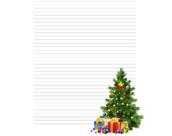 A4 kerstbriefpapier, gelinieerd afdrukbaar papier (digitale download)
