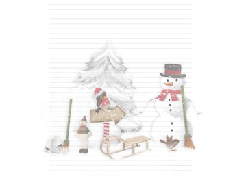 A4 Lined Printable Paper, Christmas stationery, Christmas Letters, Instant Download, Snowman