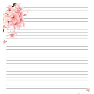 Carta da lettere a tema fiori di ciliegio a righe A4/legale, stampabile, download immediato