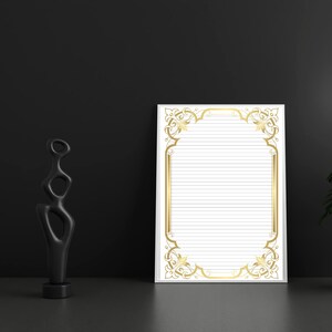 A4 Lined Printable Paper, Instant Download, Gold Border, 20s themed