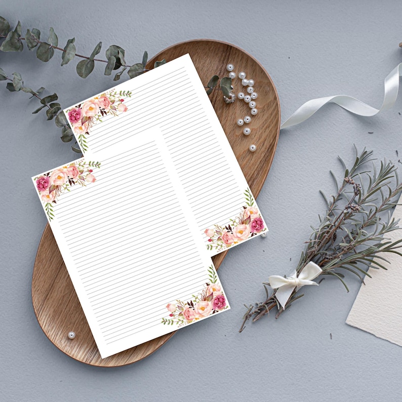 Watercolour Lined A4 Writing Paper Corner Flowers - Etsy