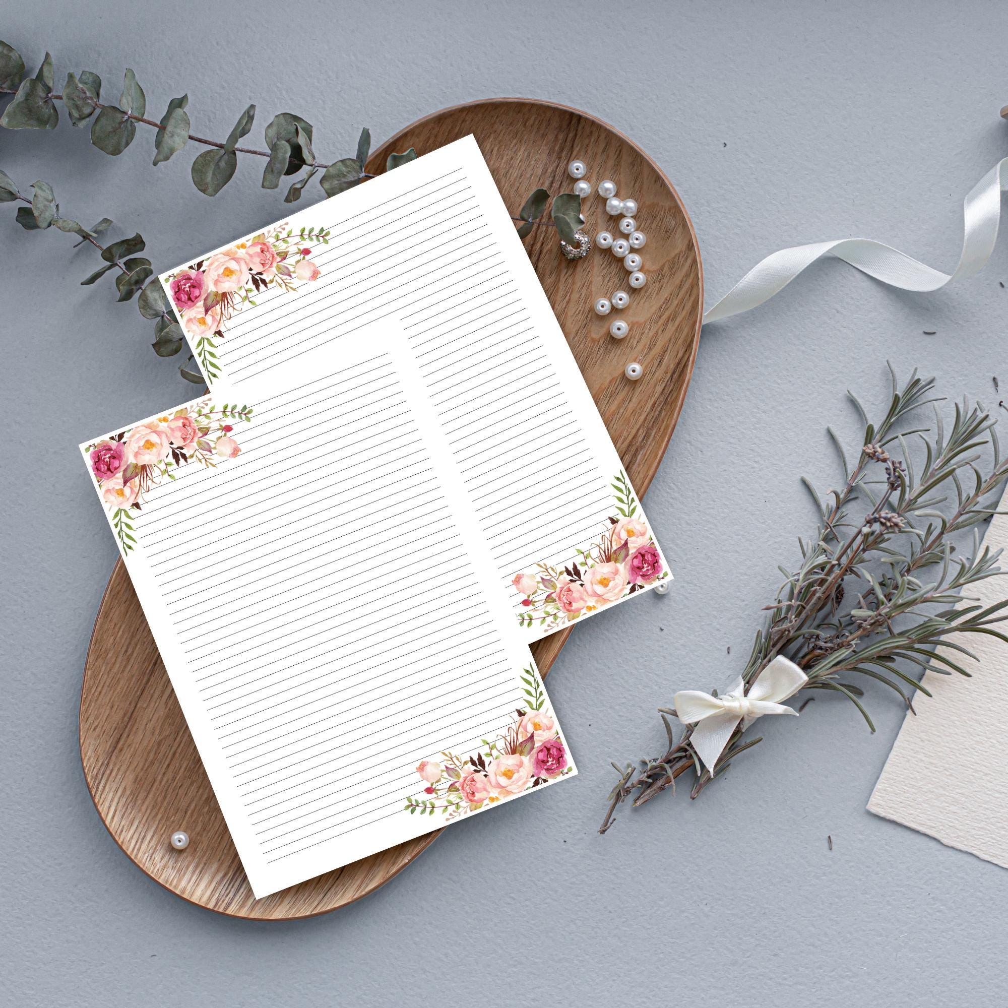 Watercolour Lined A4 Writing Paper Corner Flowers - Etsy