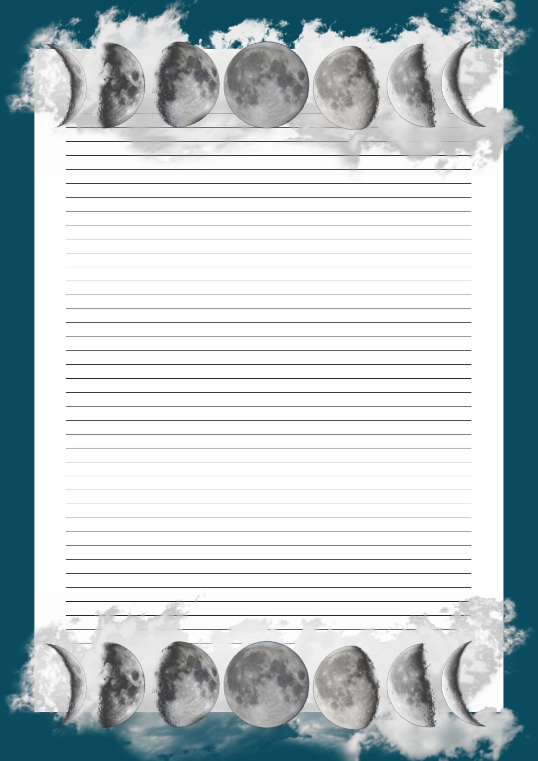 Moon Phase Writing Paper, Blue Background, Instant Download, Printable - Etsy