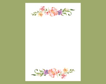 Watercolour Lined A4 Writing Paper Corner Flowers - Etsy UK
