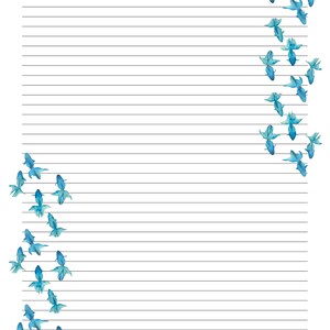 Carta da lettere a tema pesce azzurro angoli opposti, download immediato, stampabile