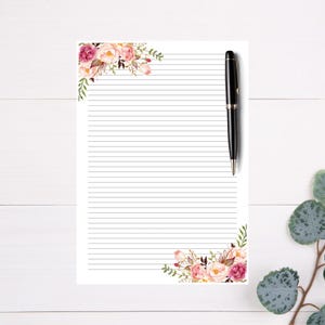 Watercolour Lined A4 Writing Paper Corner Flowers - Etsy