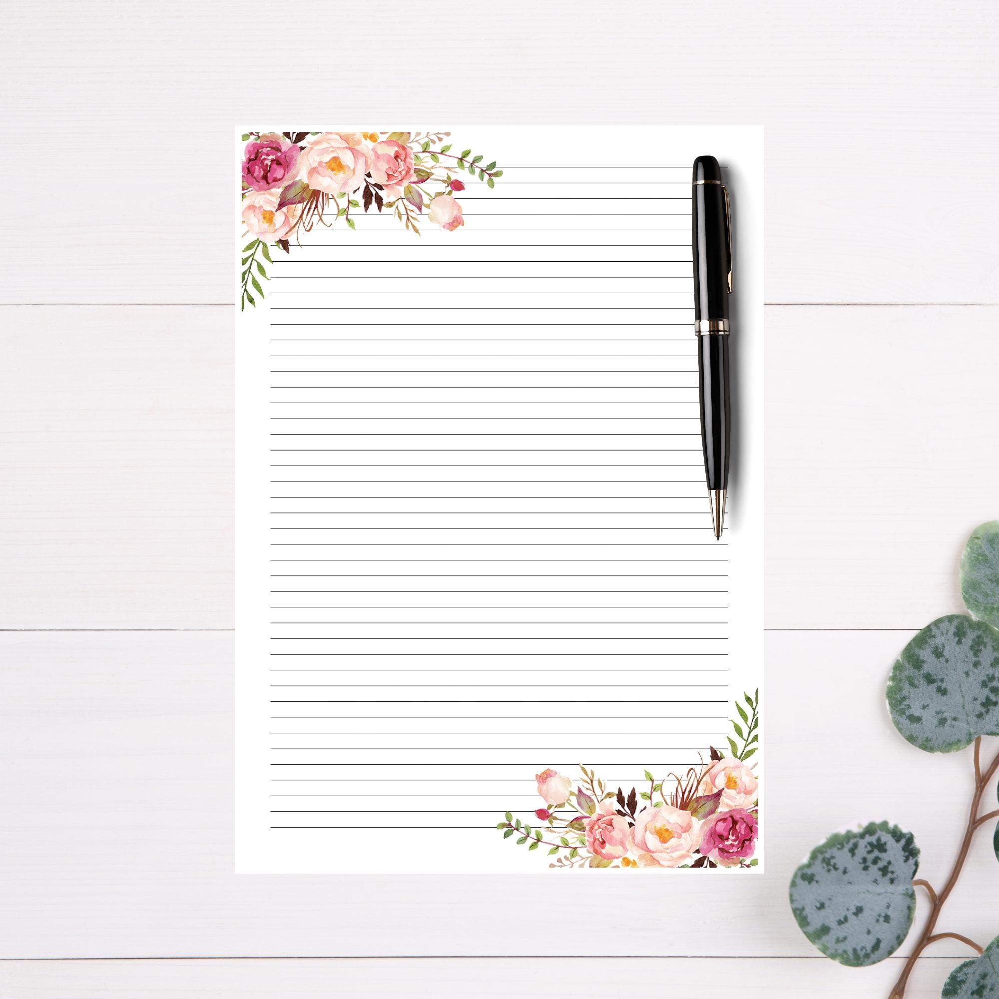 Watercolour Lined A4 Writing Paper Corner Flowers - Etsy