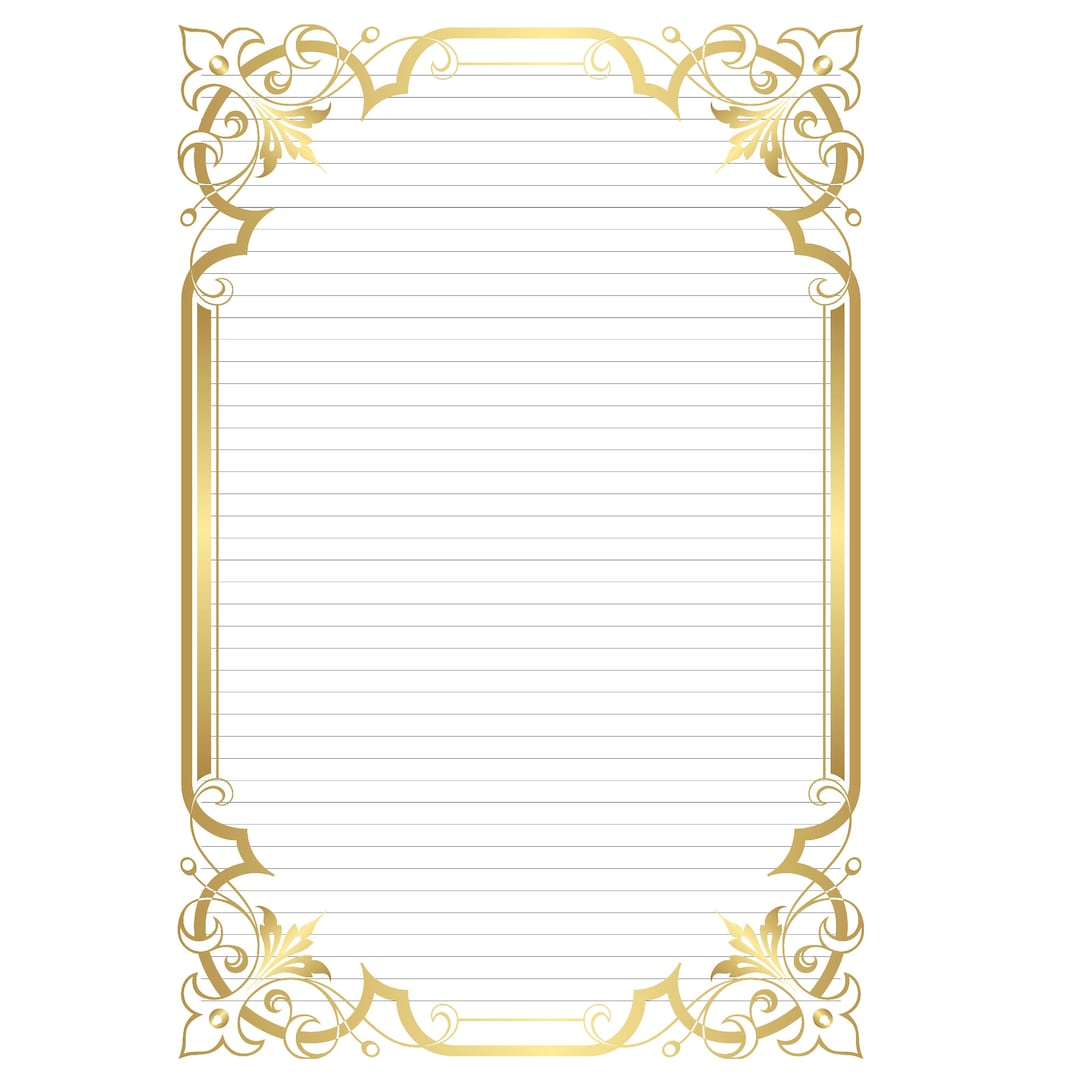 buy a4 lined printable paper, instant download, gold border, 20s themed  online in india - etsy