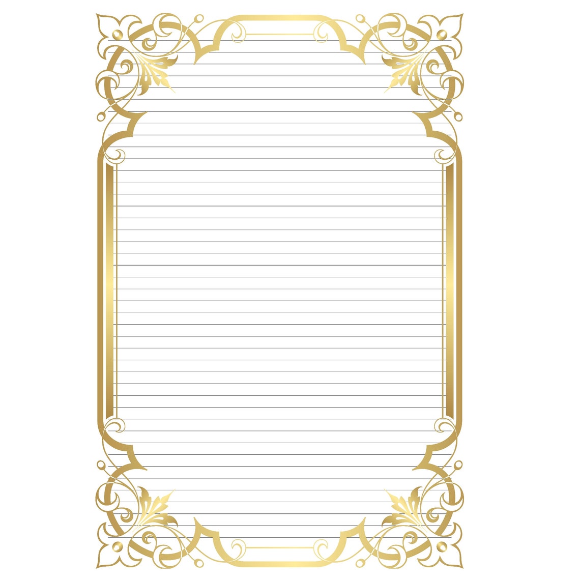 A4 Lined Printable Paper, Instant Download, Gold Border, 20s Themed - Etsy