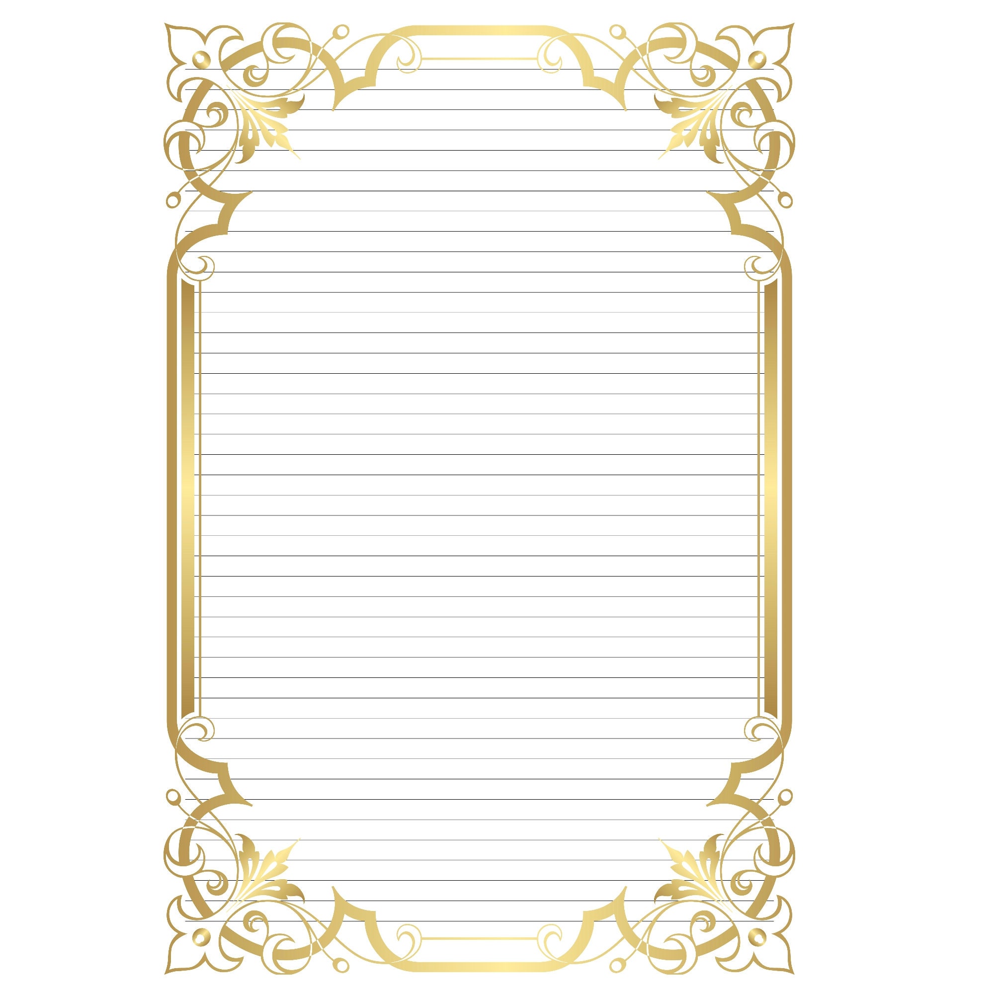 a4 lined printable paper instant download gold border 20s etsy