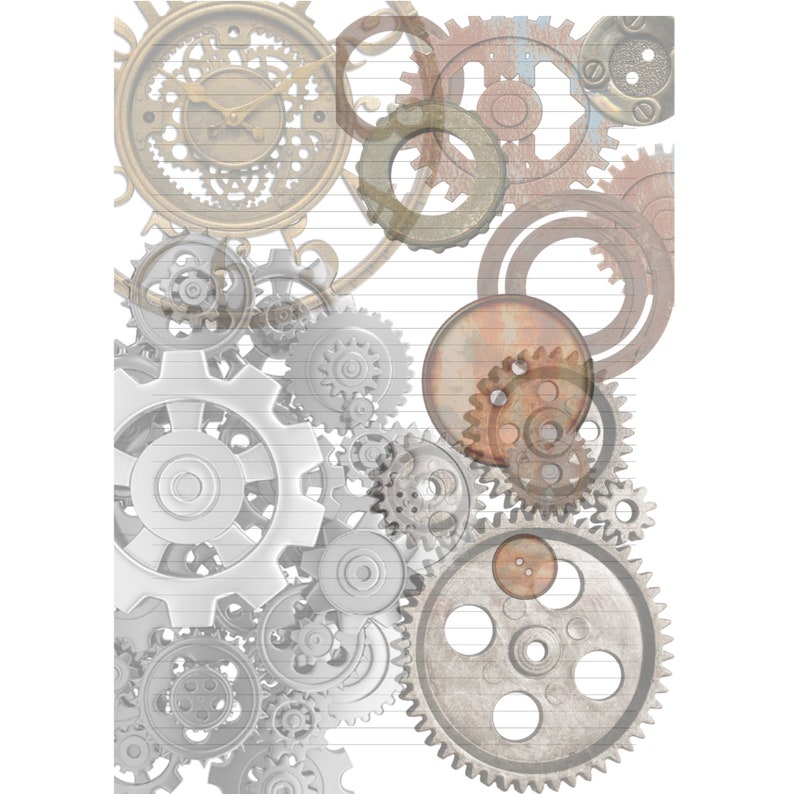 A4 Lined Printable Paper, Steampunk Gears Cogs Etsy