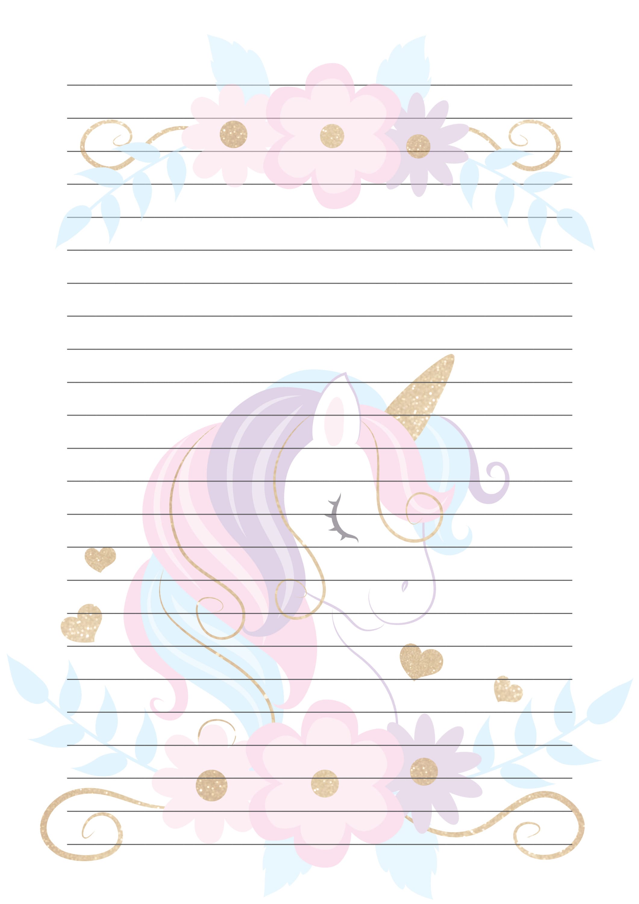 pastel unicorn lined a4 writing paper instant download etsy