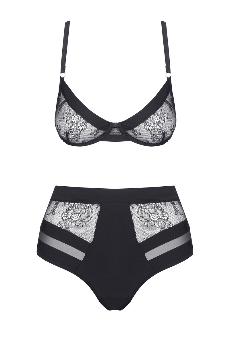 Black lace lingerie set high waist panties and lace bralette Etsy