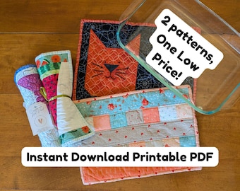 Reversible Casserole Hot Pad Patterns – Jelly Roll & Pieced Top PDF Bundle | DIY Quilted Hot Pads