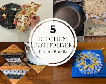 Potholder Pattern Bundle PDF, 5 Kitchen Sewing Projects, Easy Potholder Patterns, Oven Mitt & Skillet Handle Cover