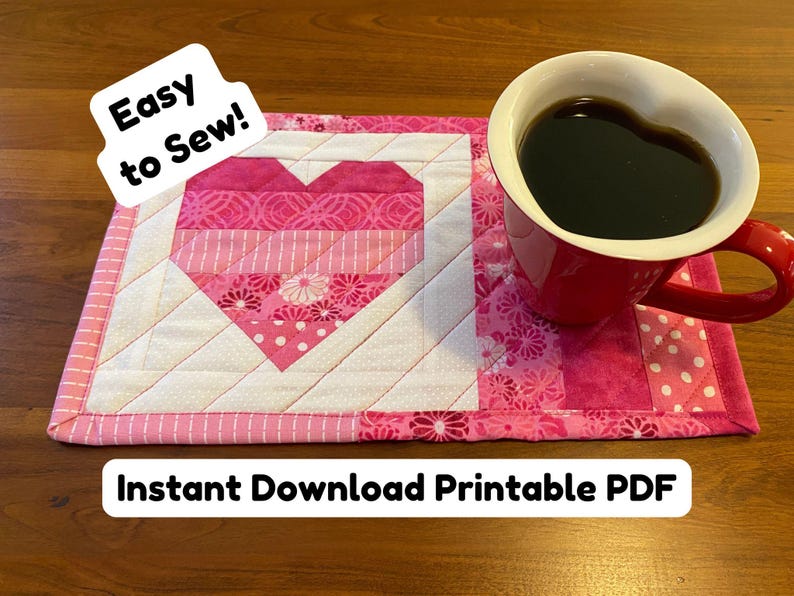 Heart Mug Rug Pattern: Valentine's Day or Mother's Day Sewing Project (PDF Download) image 1