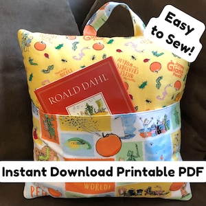 DIY Reading Book Pocket Pillow Tutorial with Handle & Two Back Styles included Envelope or Hook-and-Loop Closure - PDF Download