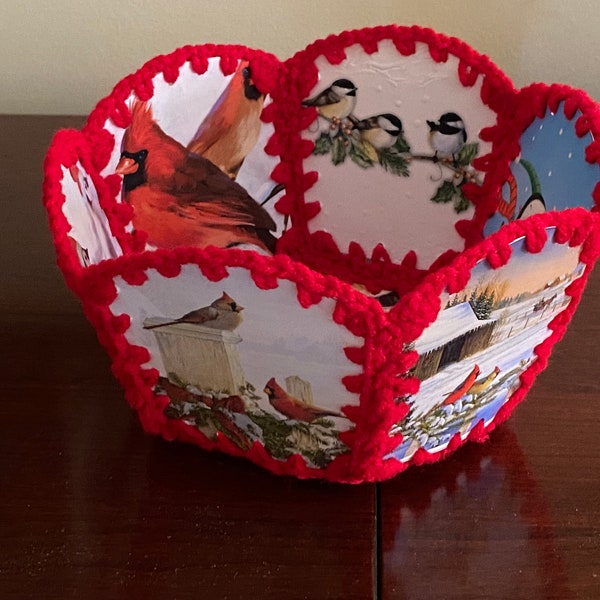 Recycle Old Christmas Greeting Cards into a Basket Tutorial - PDF Download