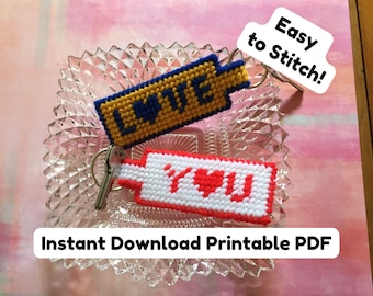 DIY "Love You" Key Ring with Plastic Canvas Tutorial & Pattern - PDF Download