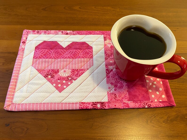 Heart Mug Rug Finished with Drink