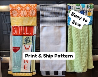 DIY Hanging Kitchen Towel Pattern | PRINT & MAIL | No Snaps or Buttons | Easy Sewing | Gift Tags + 2 Bonus Videos | Towel Topper Tutorial